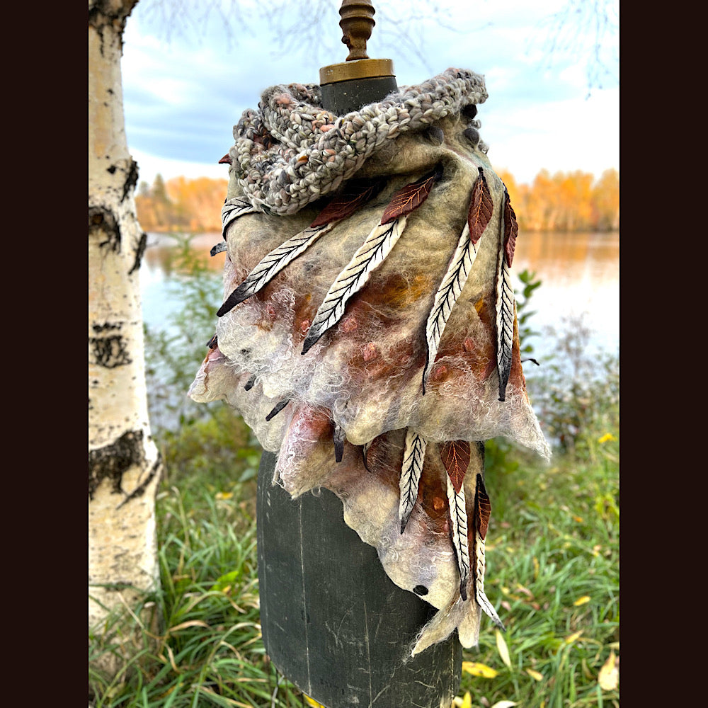 The Owl  felted shawl 80” X 25”
