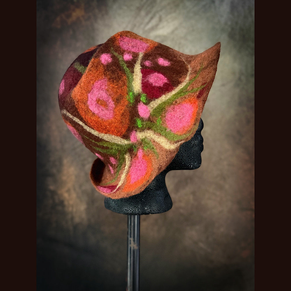 OOAK Handmade wool Felted hat 23.5” medium
