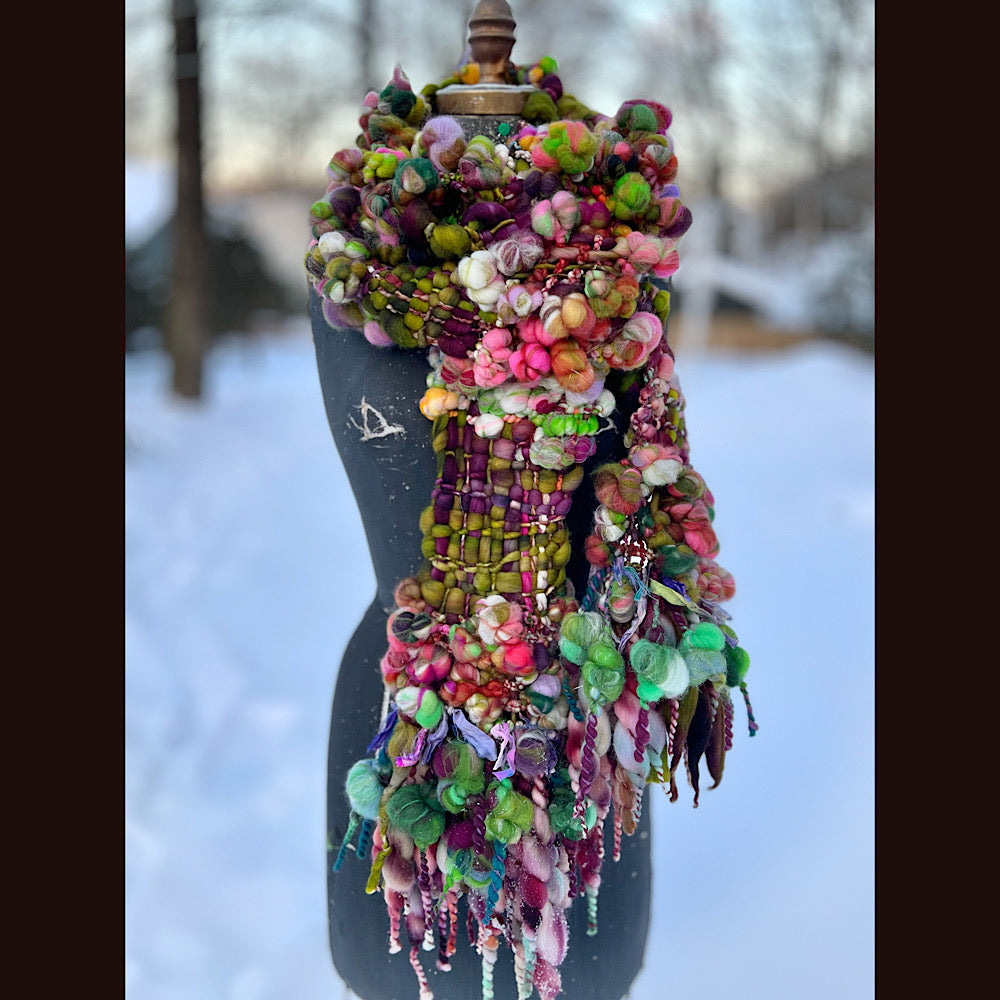 Winter rose Woven art yarn Scarf 102” X 7”