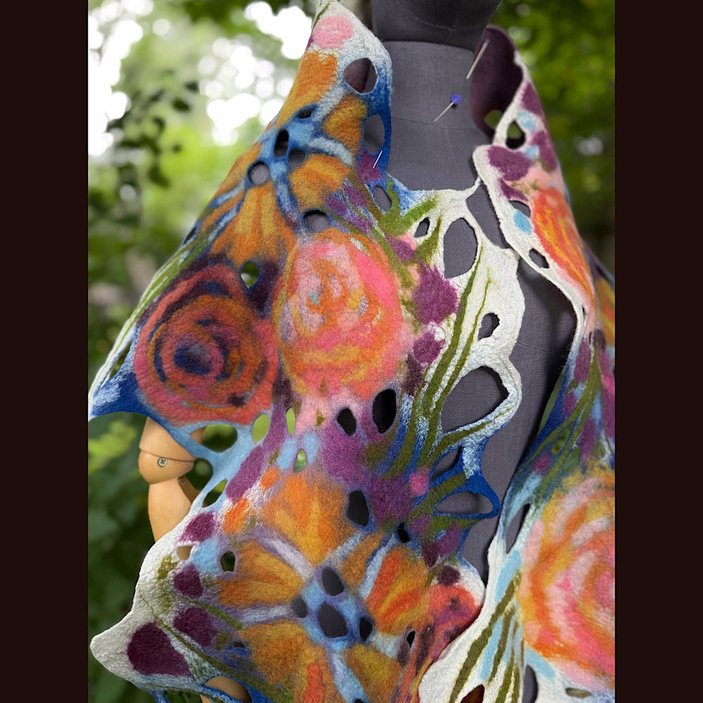 OOAK Handmade wool Felted Scarf 90” X 16” Original art work