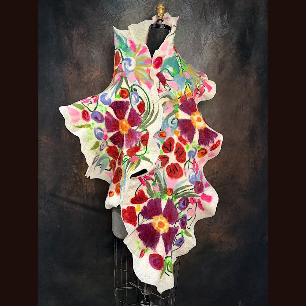 OOAK Handmade wool Felted Scarf 81” X 14” Original art work