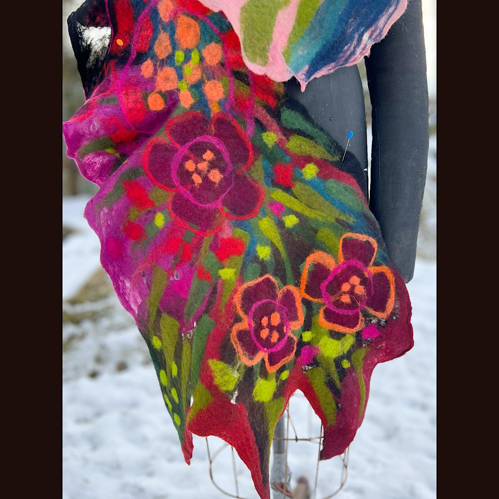 Rose Felted Shawl 80” X 21”