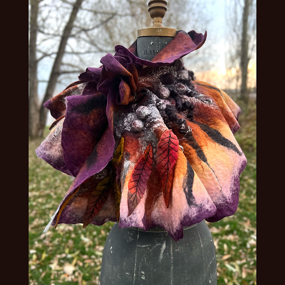 Autumn butterfly felted scarf 50” X 18”