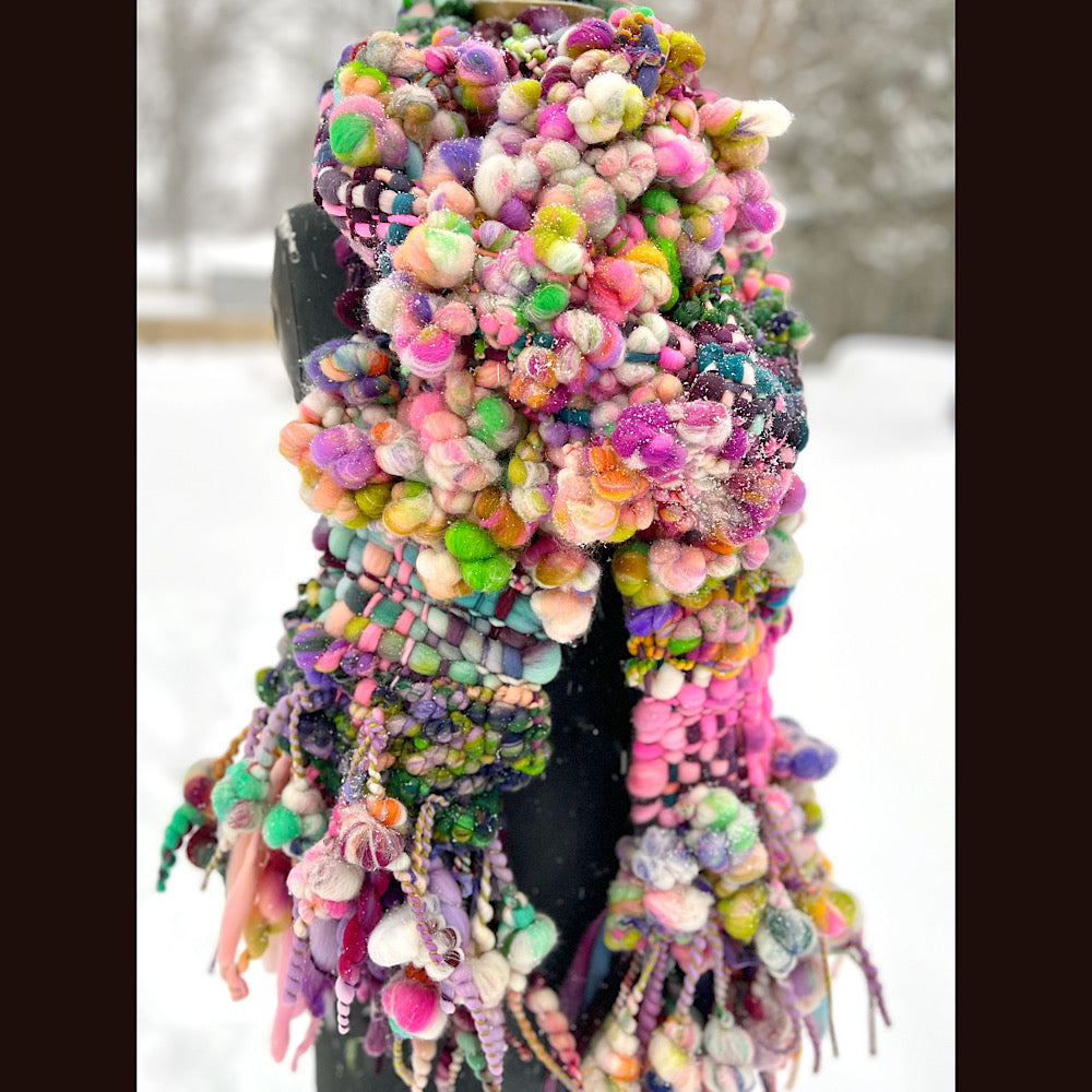 Frosted primroses woven art yarn Scarf 102” X 7”