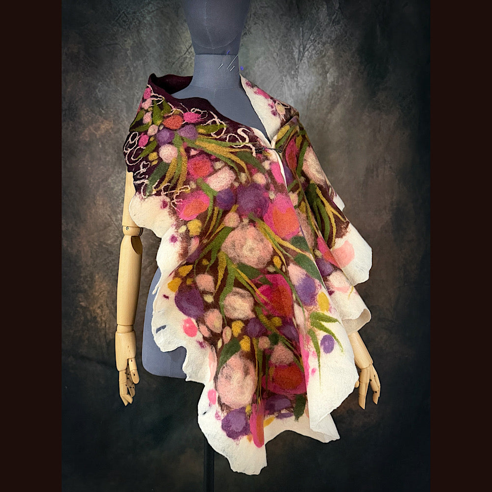 OOAK Handmade wool Felted Scarf 75” X 19”Original art work