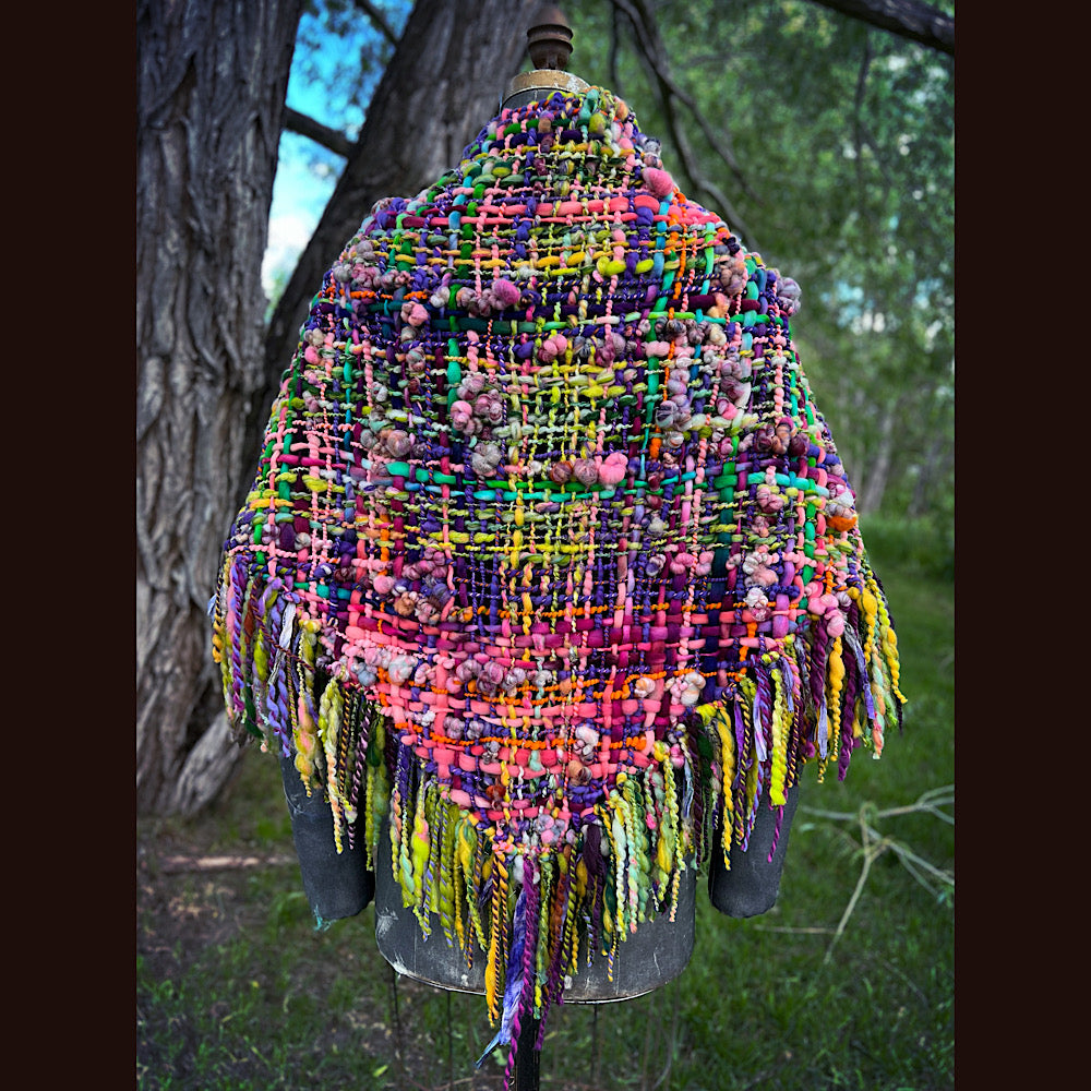 Rainbow warrior Woven shawl 82” X 36” 1 pound