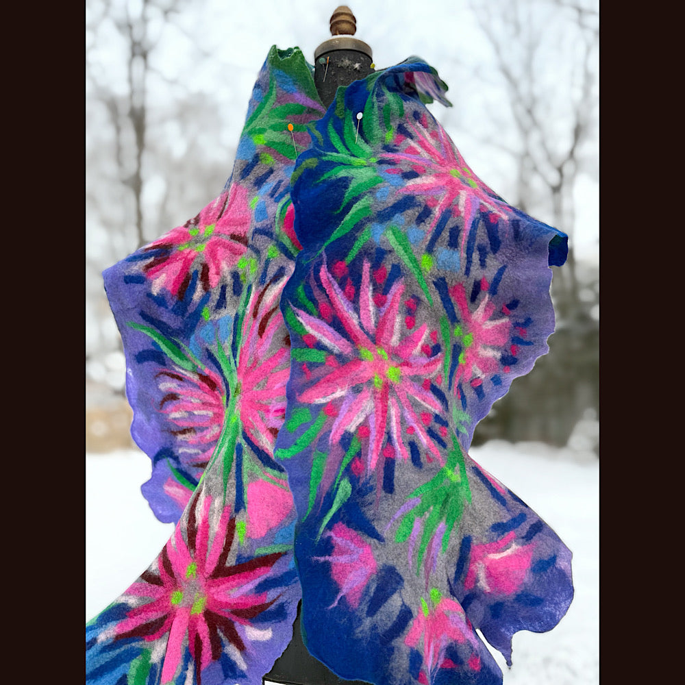 Handmade wool Felted Scarf 80” X 17”