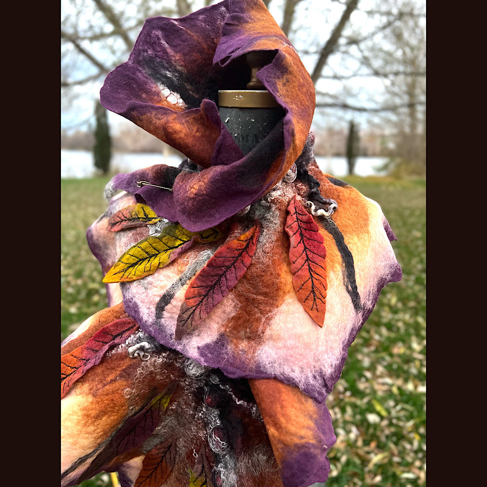 Autumn butterfly felted scarf 50” X 18”