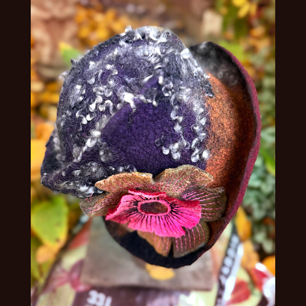 OOAK Handmade wool Felted hat 23.5” medium