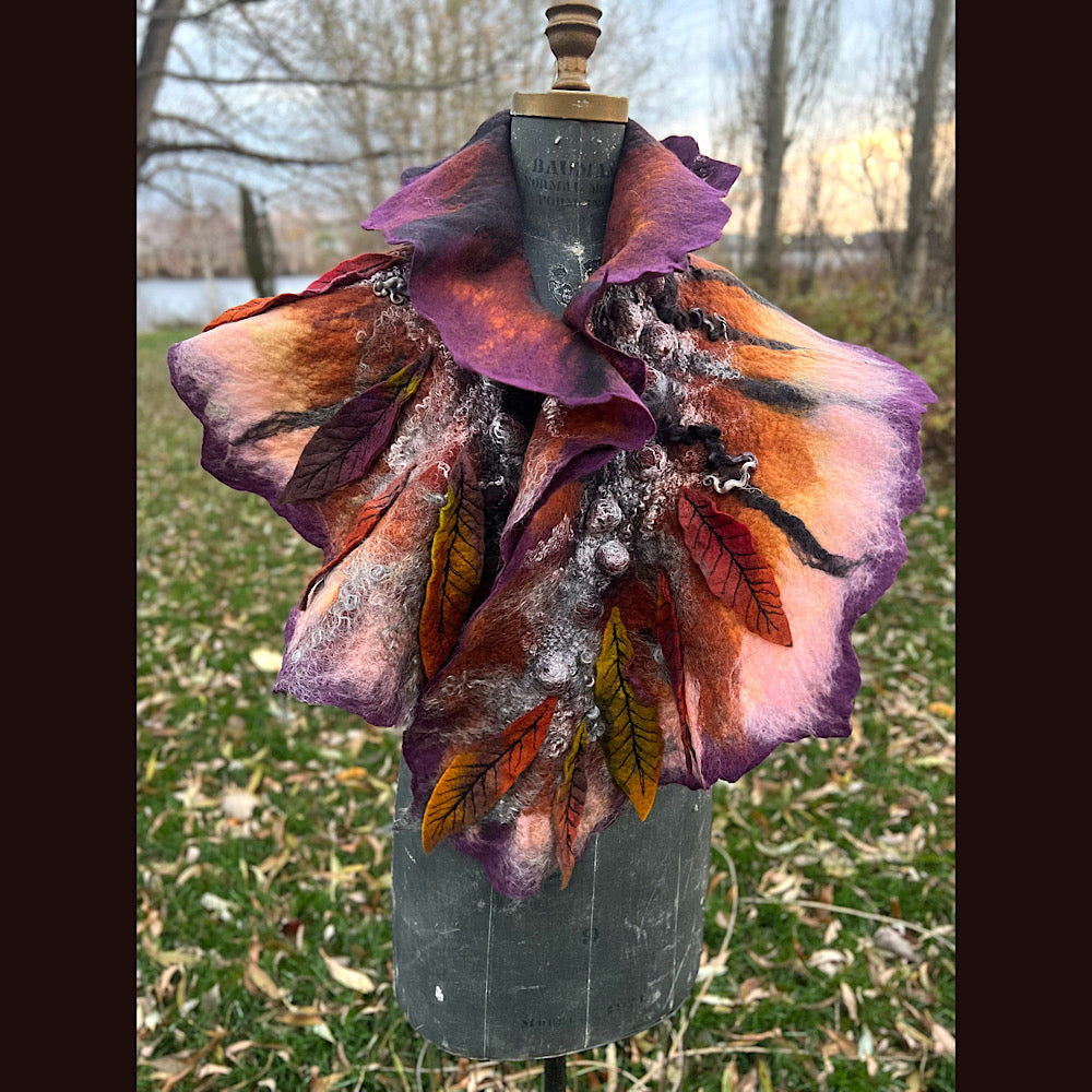 Autumn butterfly felted scarf 50” X 18”