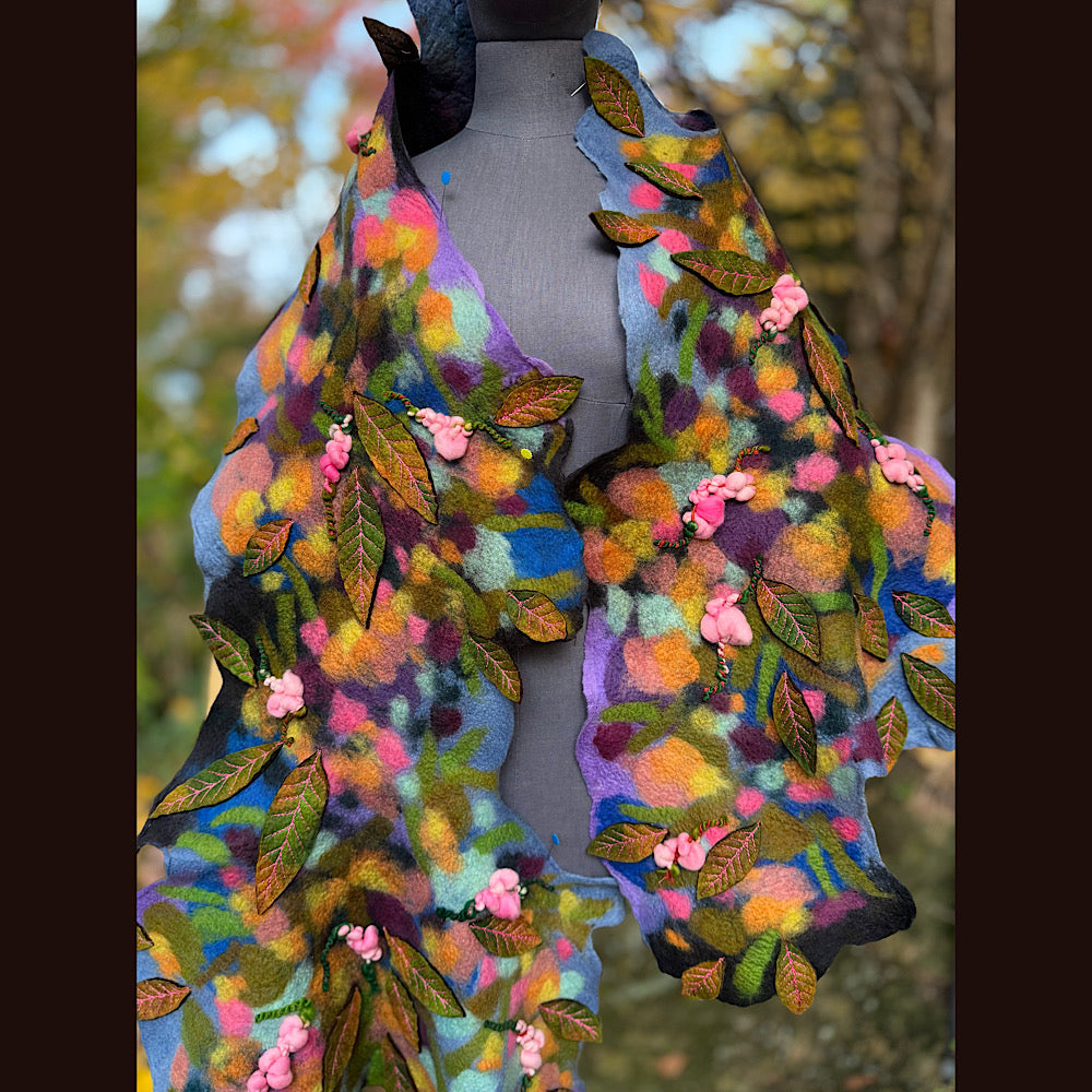 OOAK Handmade wool Felted Scarf 82” X 23” Original art work