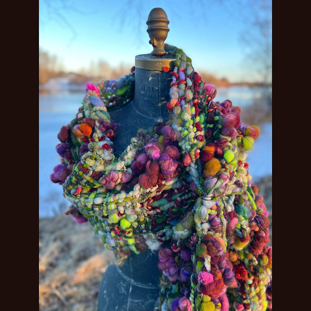 Woven scarf made of hand spun yarn 94” X 11”