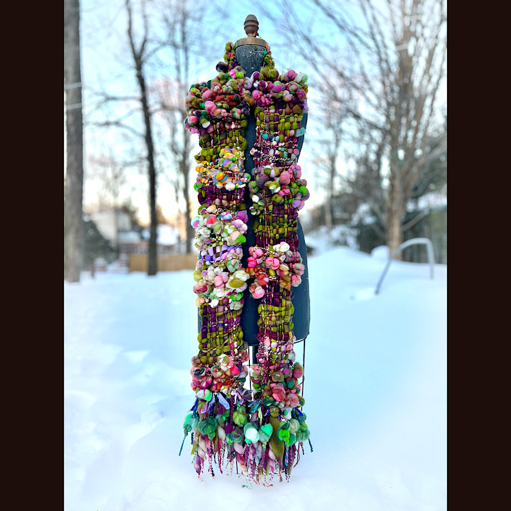 Winter rose Woven art yarn Scarf 102” X 7”