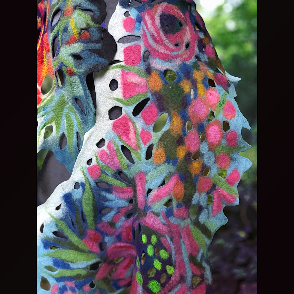 OOAK Handmade wool Felted Scarf 78” X 17” Original art work
