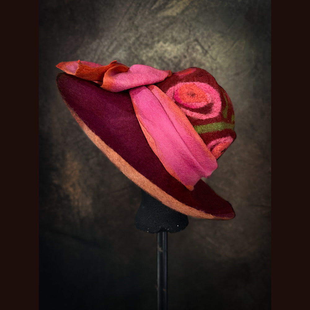 OOAK Handmade wool Felted hat 23.5” medium