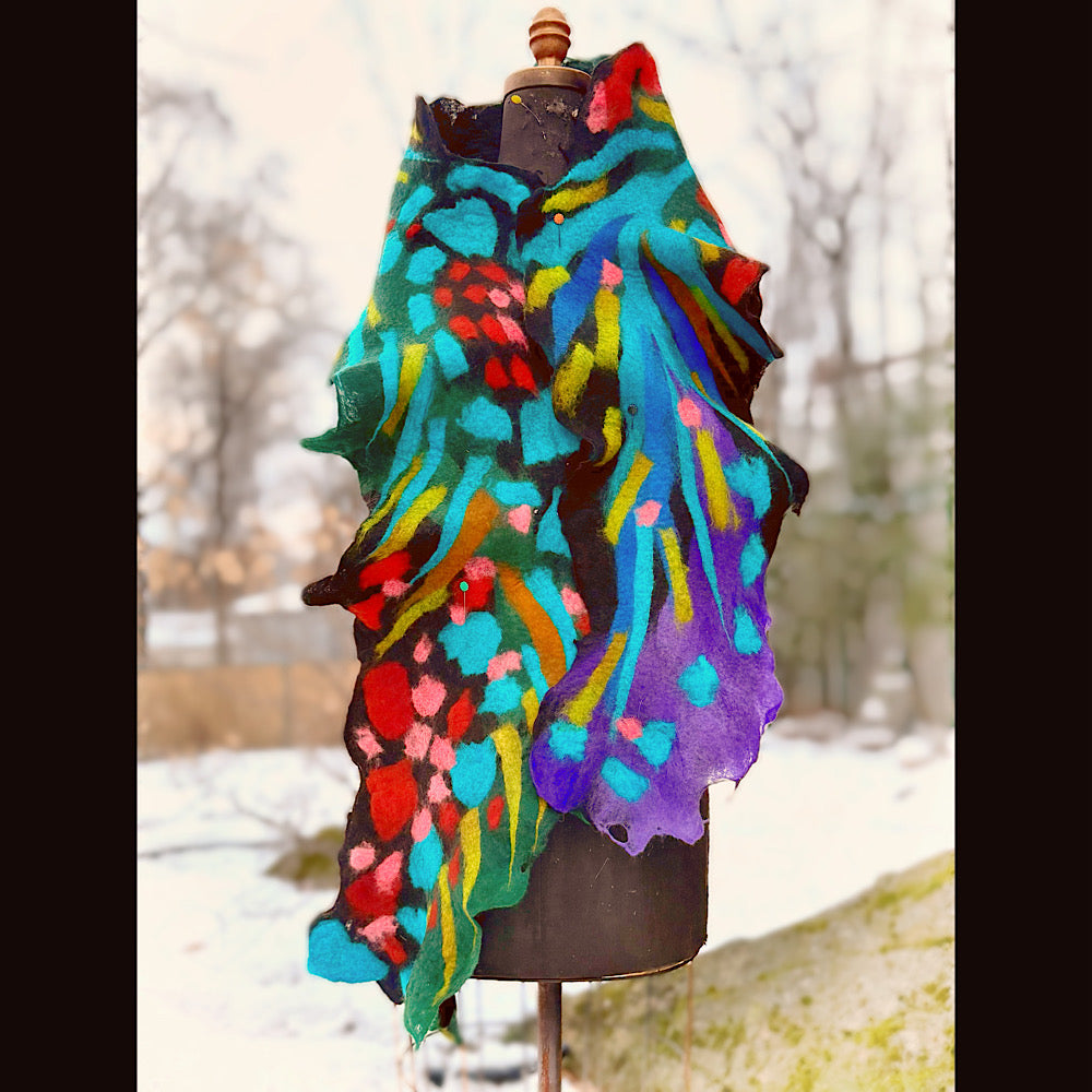 Handmade wool Felted Scarf 78” X 12”