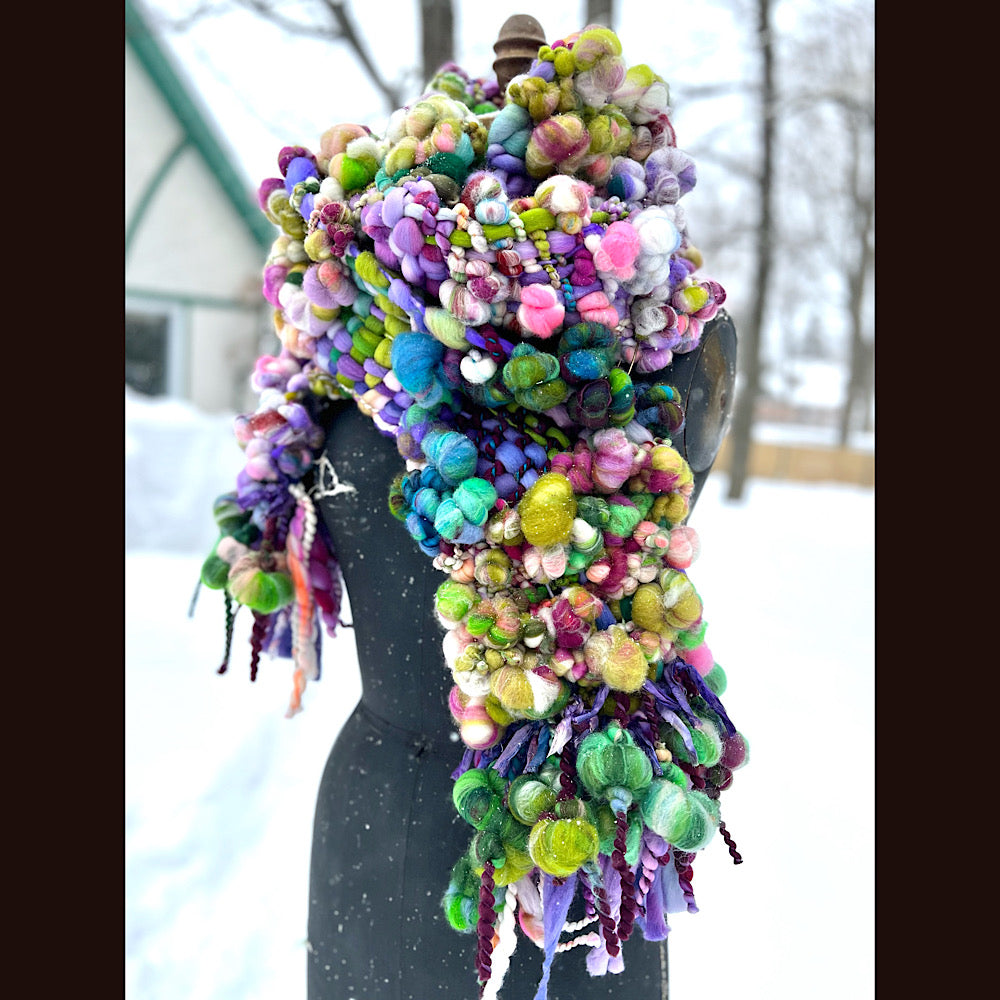 Winter rose Woven art yarn Scarf 100” X 7-8”