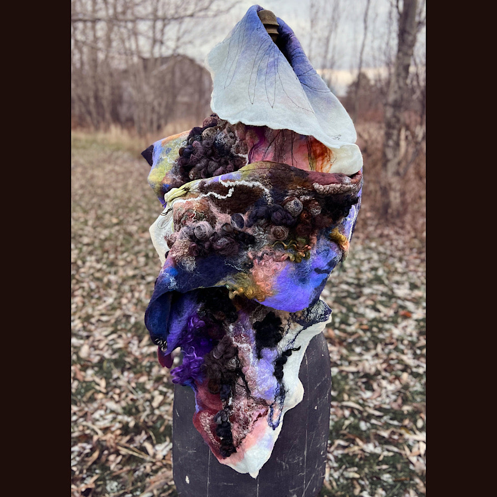 Last rays before dawn felted scarf 69” X 20”