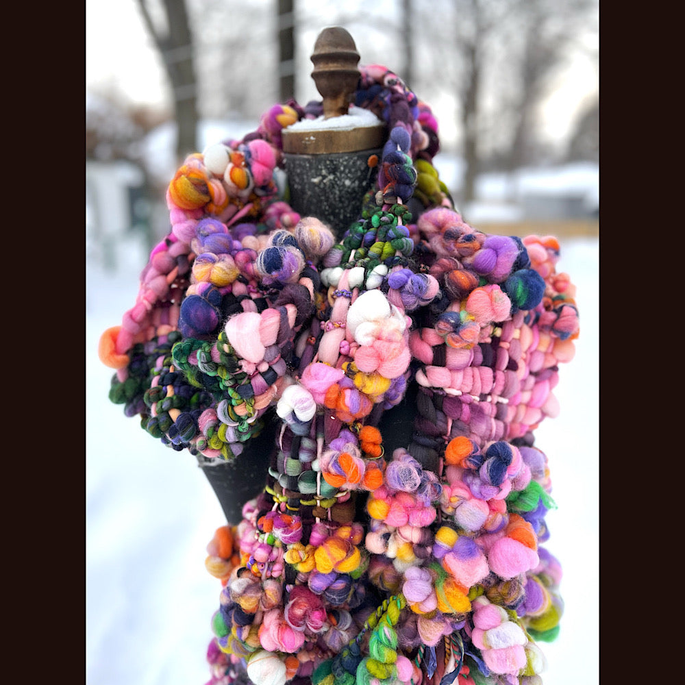 Frosted primroses woven art yarn Scarf 102” X 7”