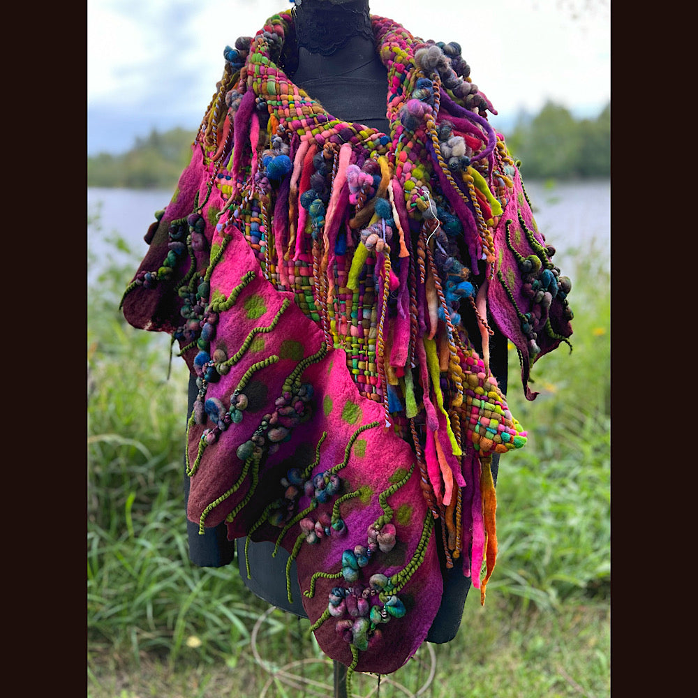 Felted and woven Shawl 55” X 27”