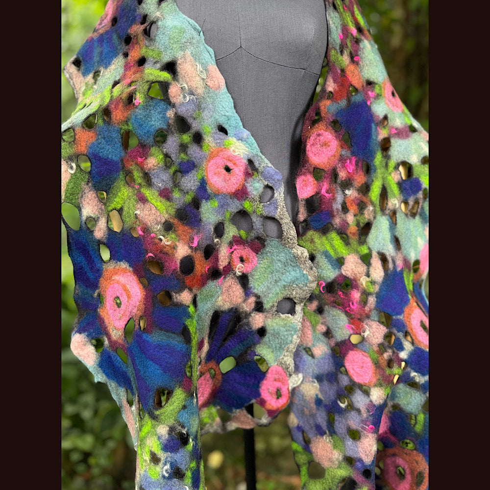 OOAK Handmade wool Felted Scarf 90” X 17”Original art work