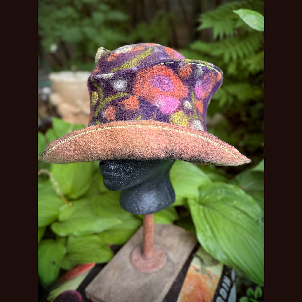 OOAK Handmade wool Felted hat 23.5” medium