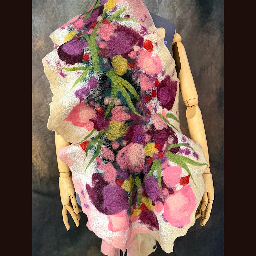 OOAK Handmade wool Felted Scarf 80” X 17” Original art work