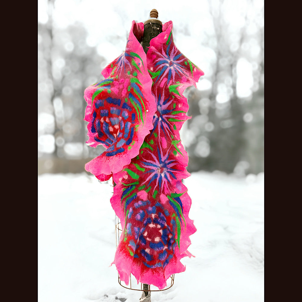 Handmade wool Felted Scarf 88” X 17”