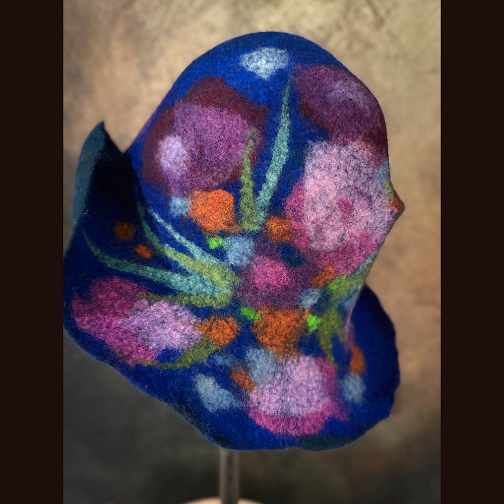 OOAK Handmade wool Felted hat 23.5” medium