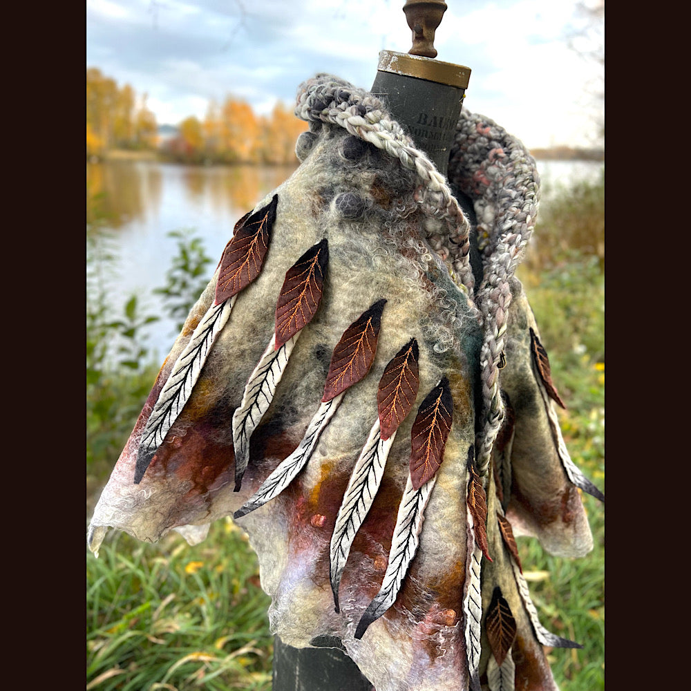 The Owl  felted shawl 80” X 25”