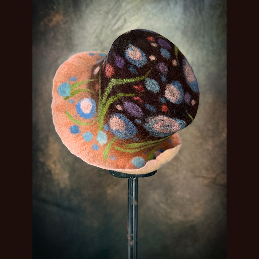 OOAK Handmade wool Felted hat 23.5” medium