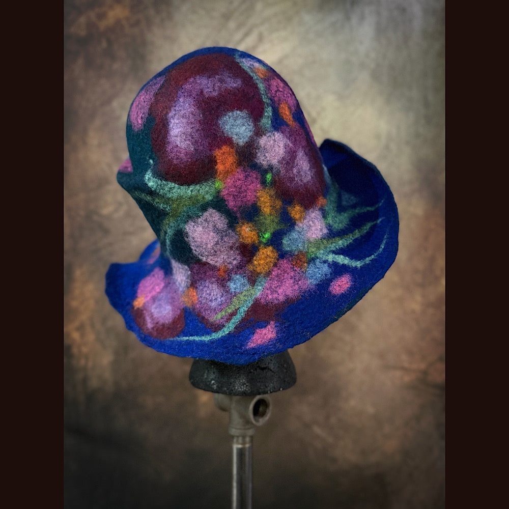 OOAK Handmade wool Felted hat 23.5” medium
