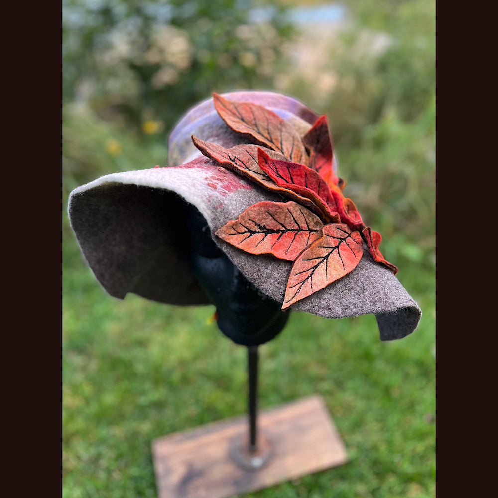 Felted top hat with leaves 24” medium large