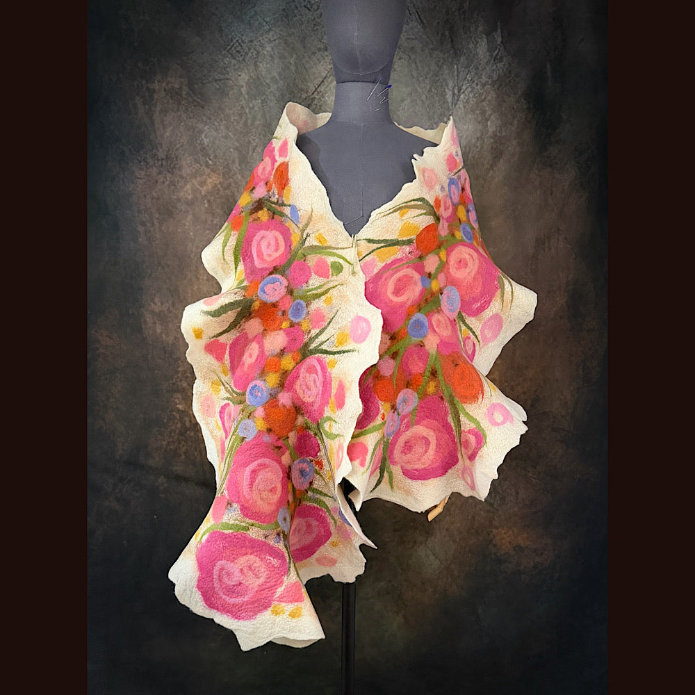 OOAK Handmade wool Felted Scarf 81” X 17” Original art work