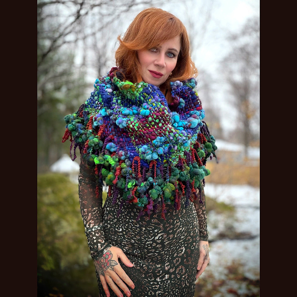 Handmade wool Woven Scarf 18”X 15.5”