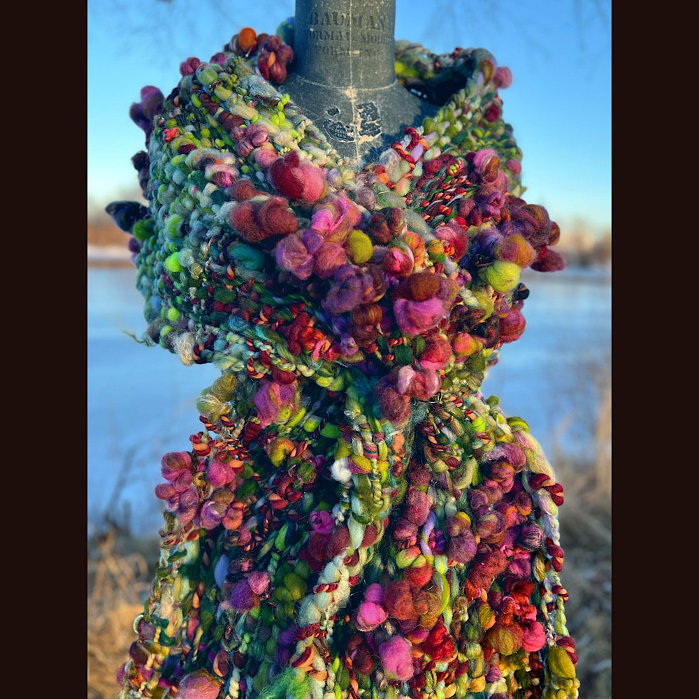 Woven scarf made of hand spun yarn 94” X 11”