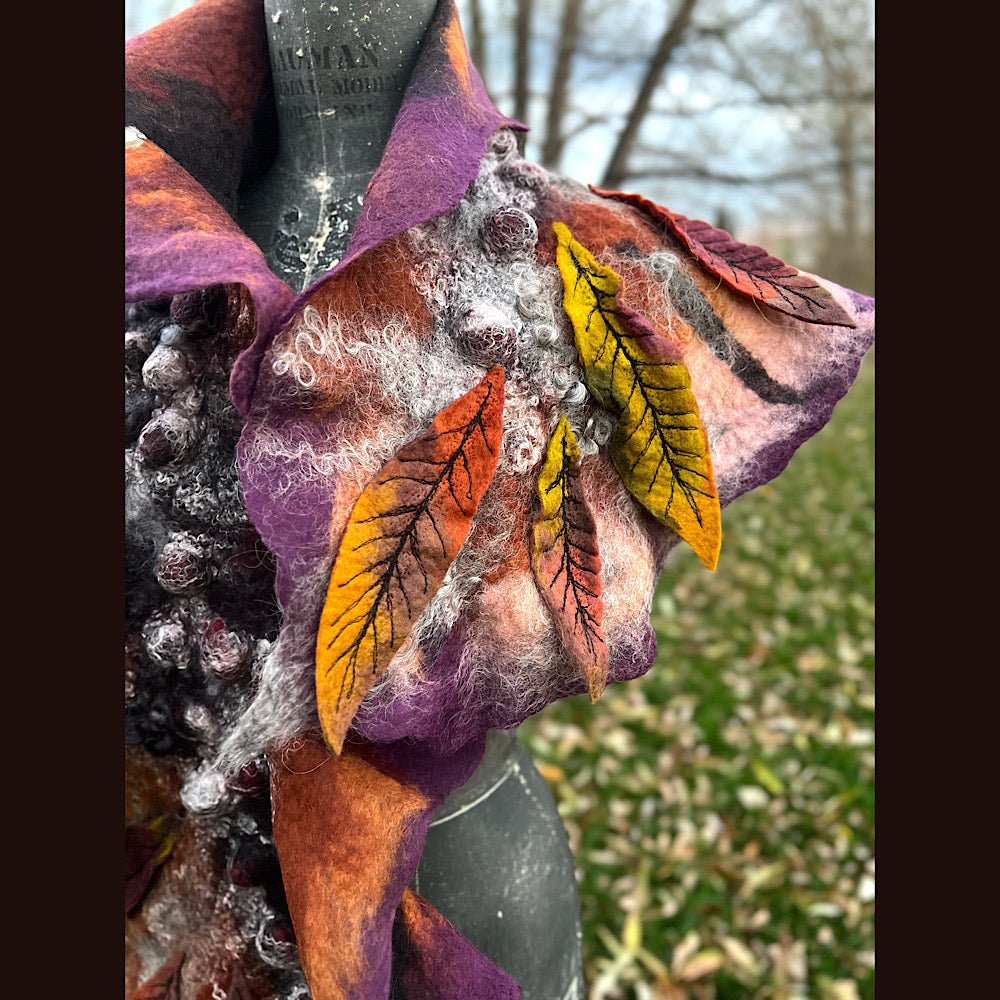 Autumn butterfly felted scarf 50” X 18”