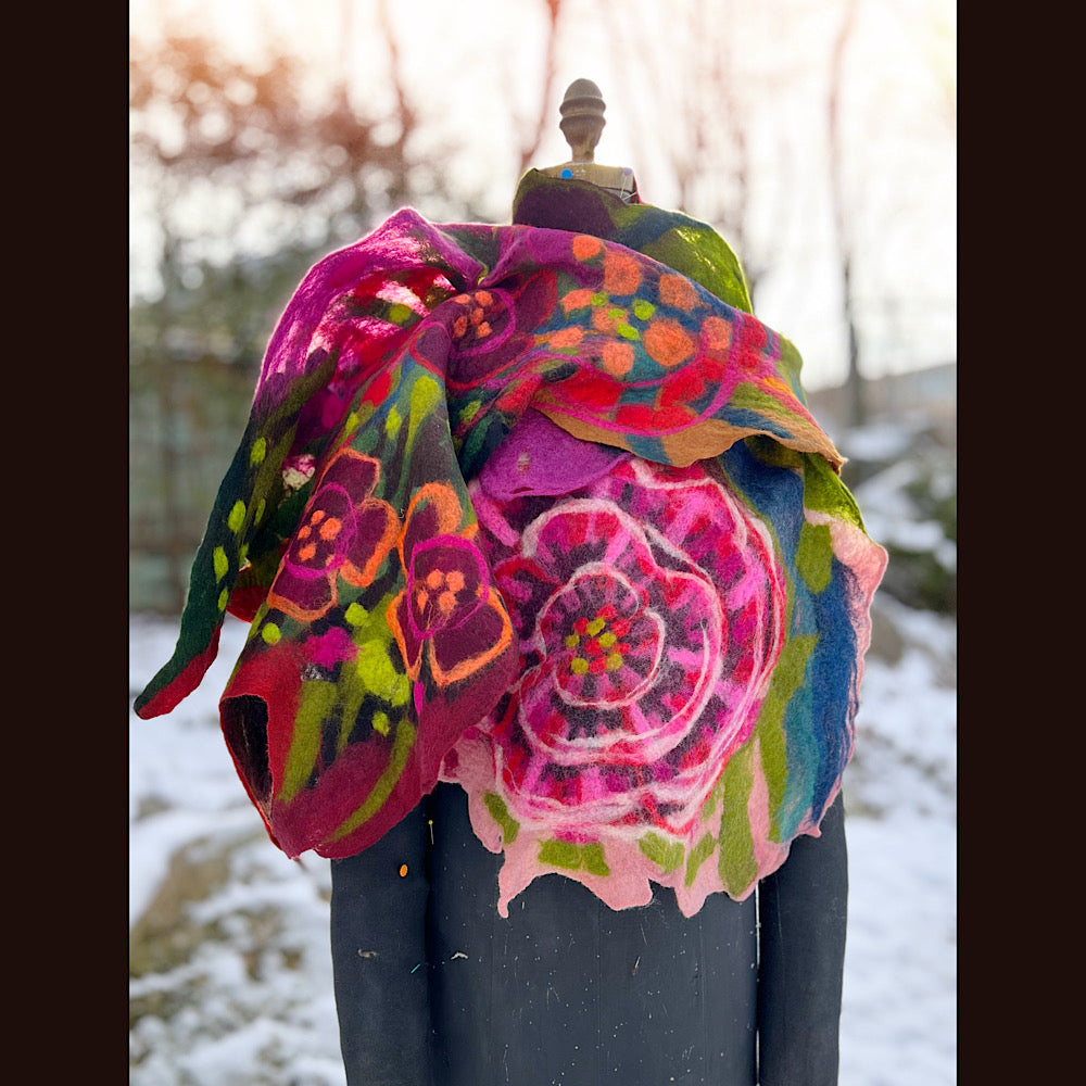 Rose Felted Shawl 80” X 21”