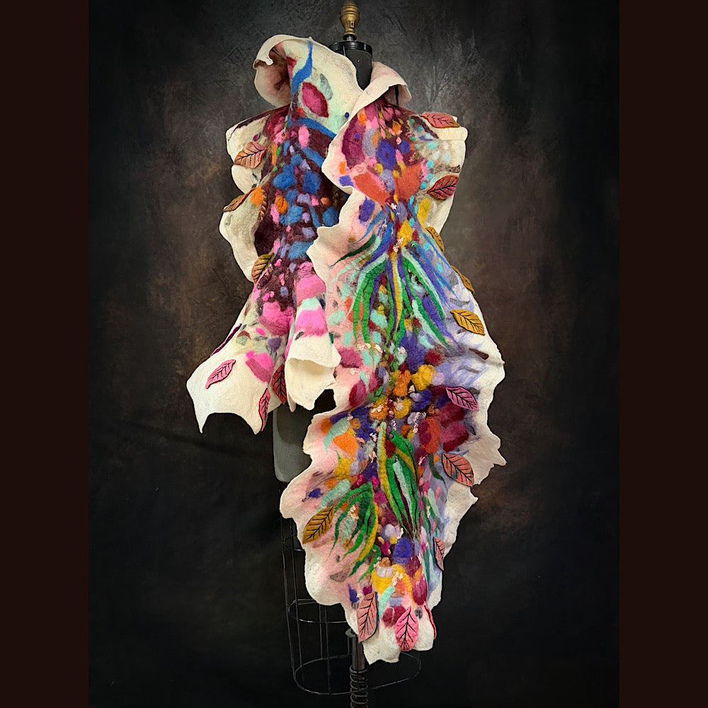 OOAK Handmade wool Felted Scarf 82” X 17”