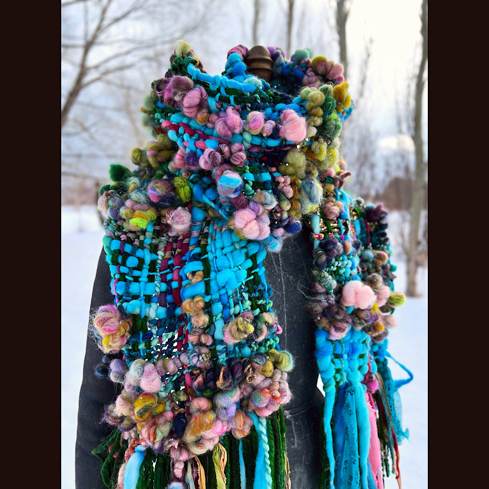 Woven scarf made of hand spun yarn 84” X 10”