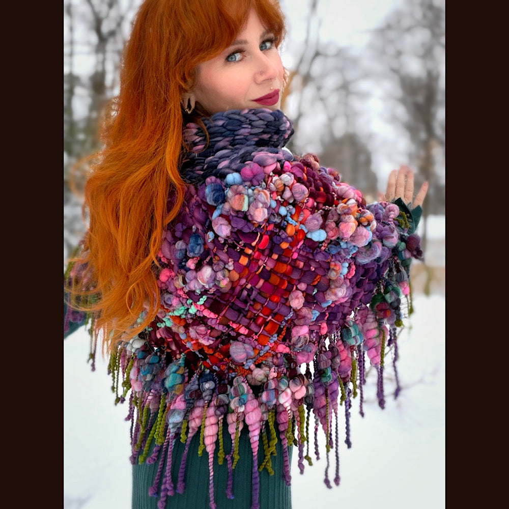 Handmade wool Woven Scarf shawlette 25” X  20” larger size