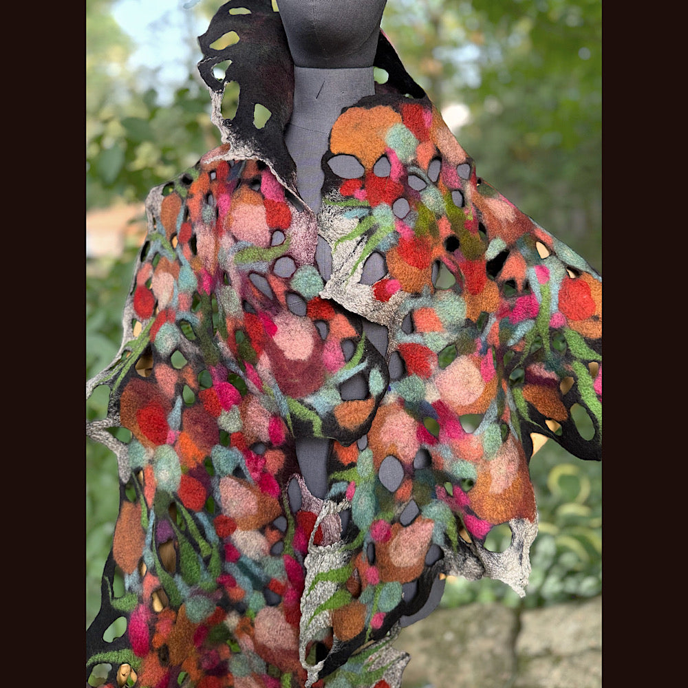 OOAK Handmade wool Felted Scarf 90” X 19” Original art work
