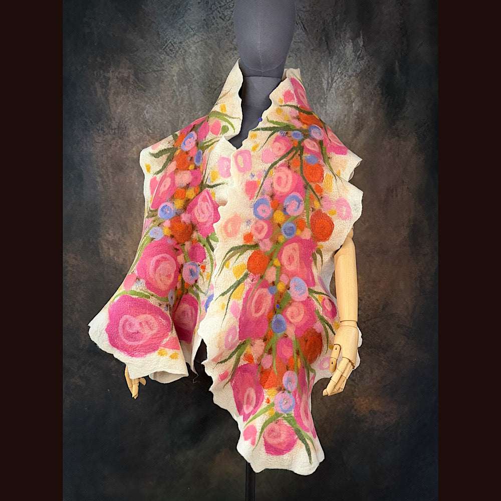 OOAK Handmade wool Felted Scarf 81” X 17” Original art work