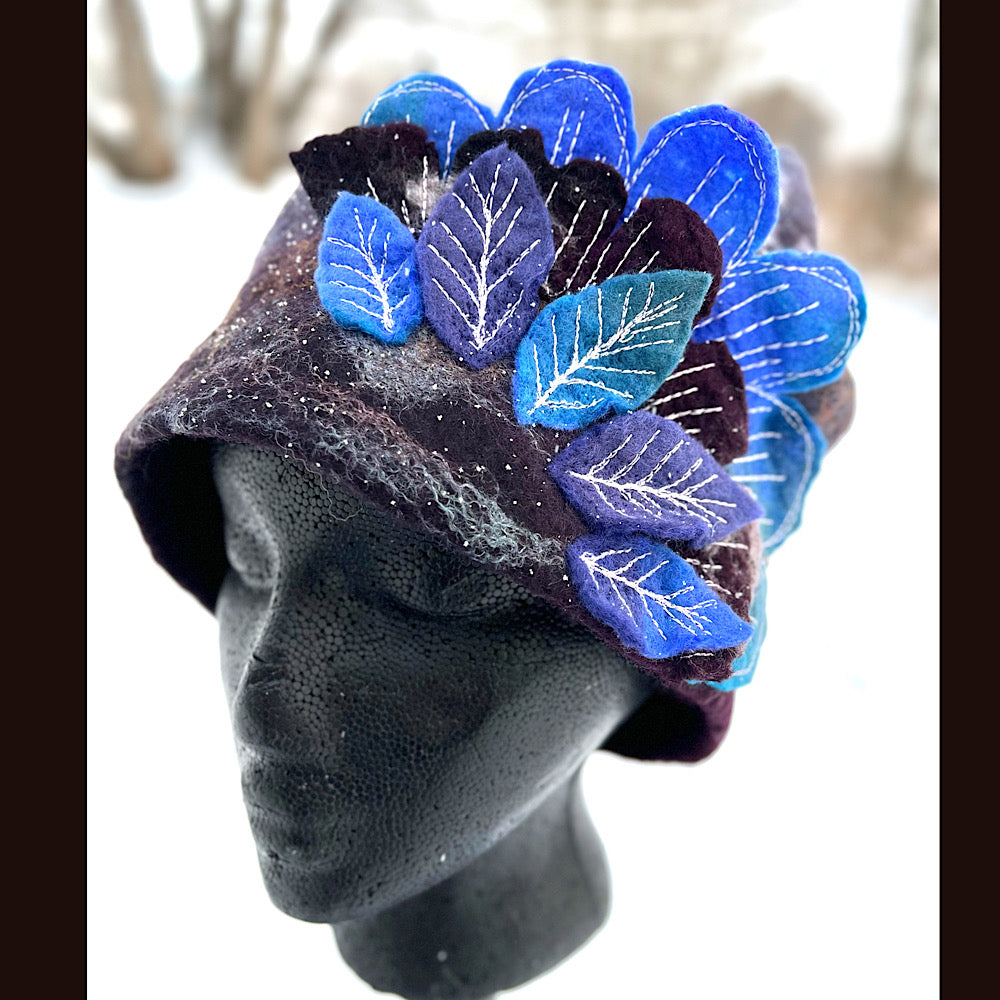 Felted toque hat with rose 24” large