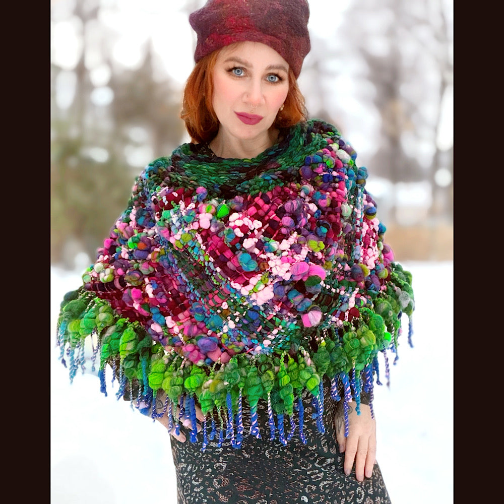 Handmade wool Woven Scarf shawlette 28” X  20” larger size