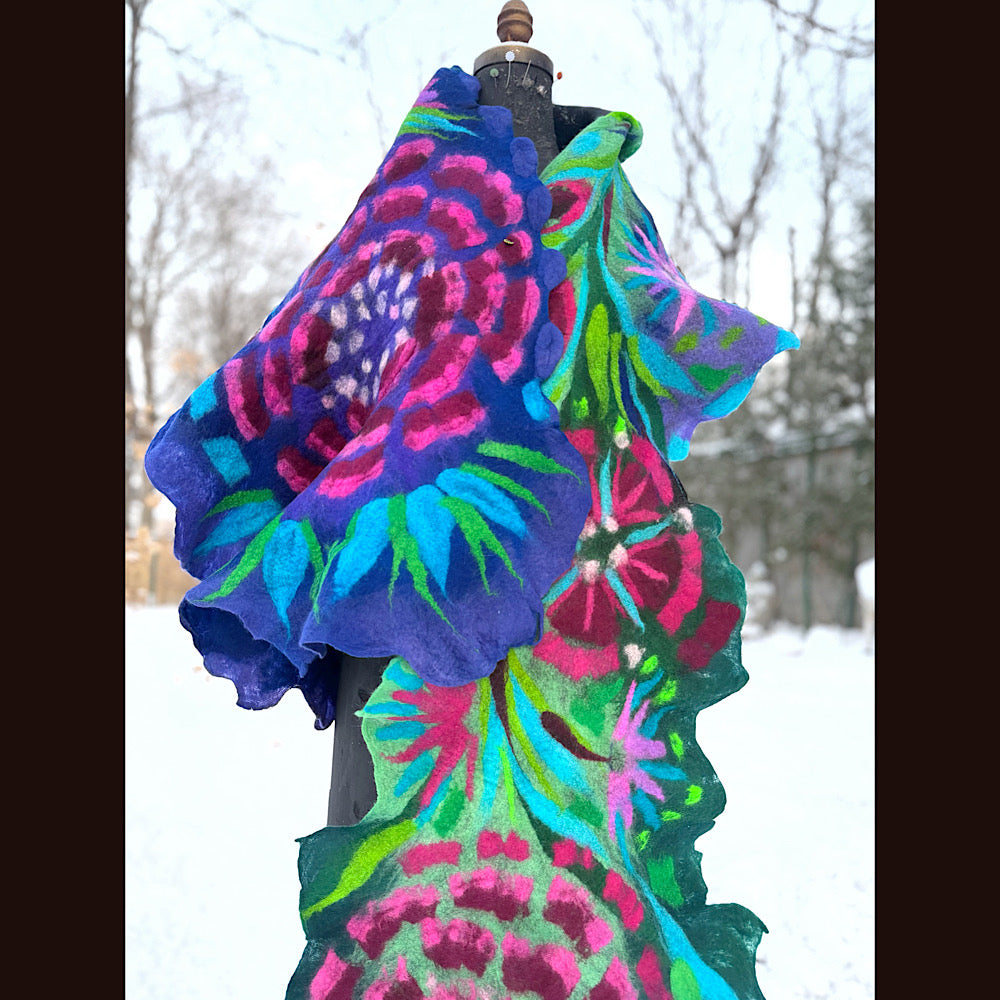 Handmade wool Felted Scarf 90” X 24”