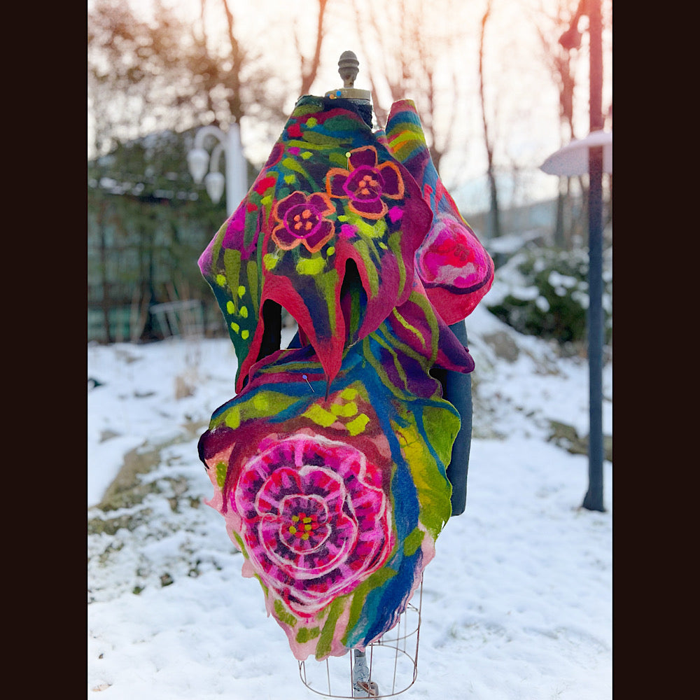 Rose Felted Shawl 80” X 21”