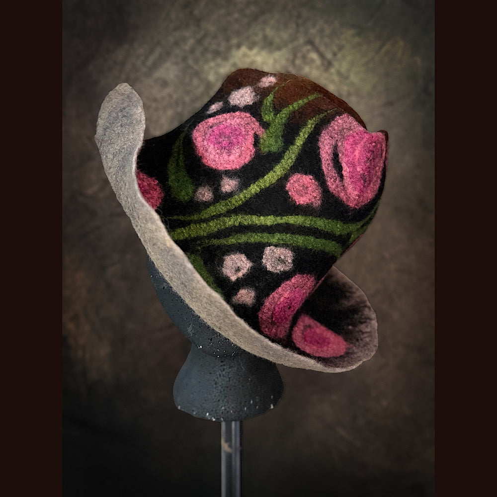 OOAK Handmade wool Felted hat 23.5” medium