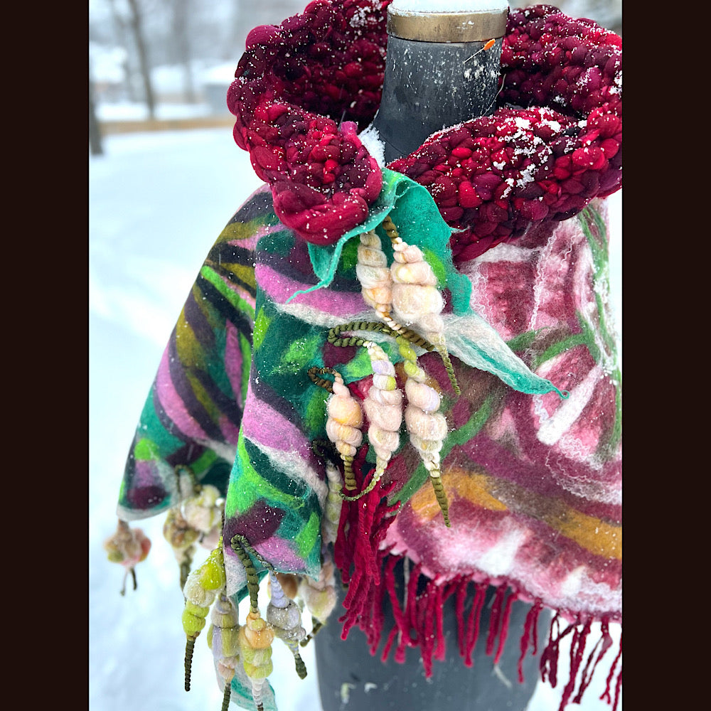 Rose felted wrap 57” X 27”