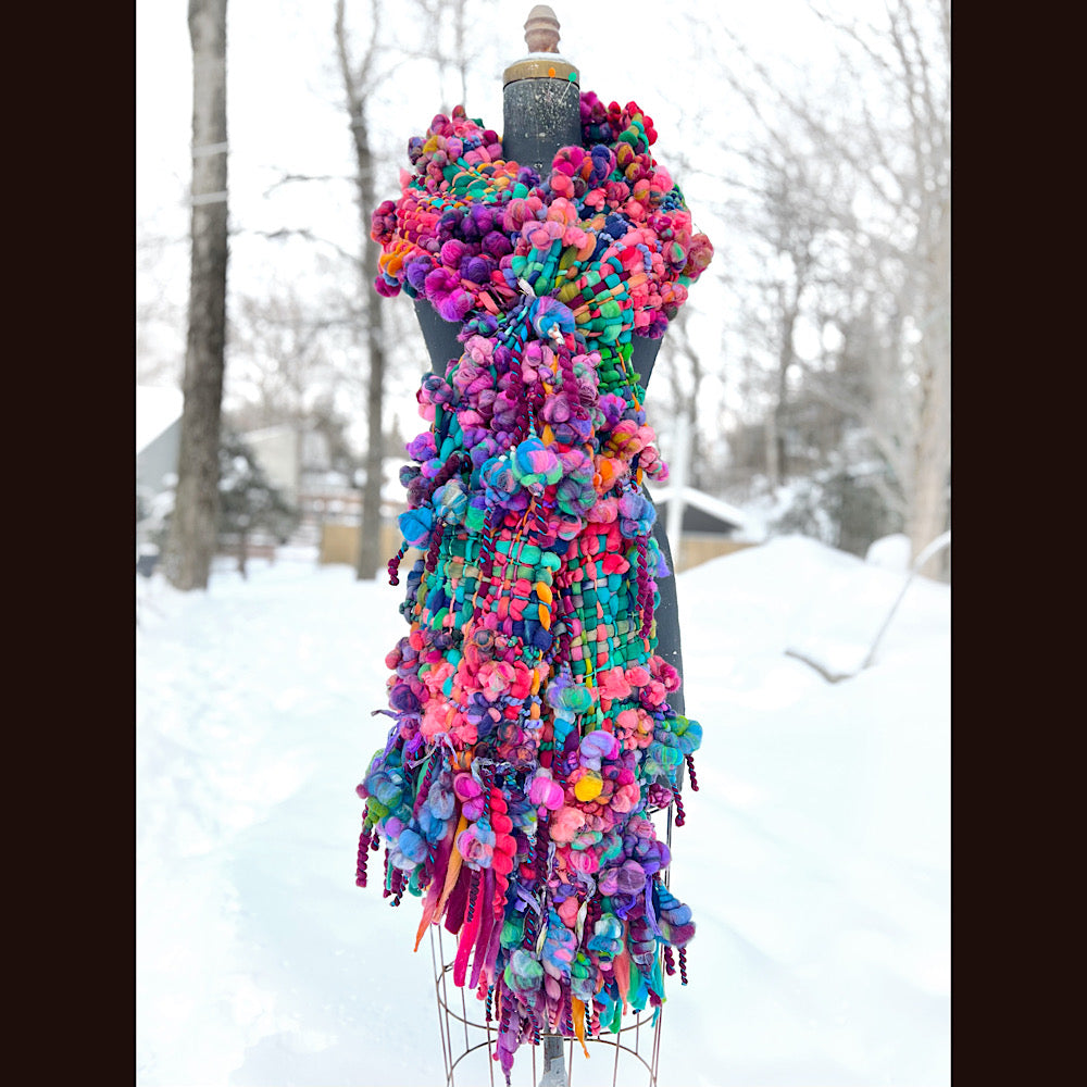 Winter rose Woven art yarn Scarf 102” X 8”